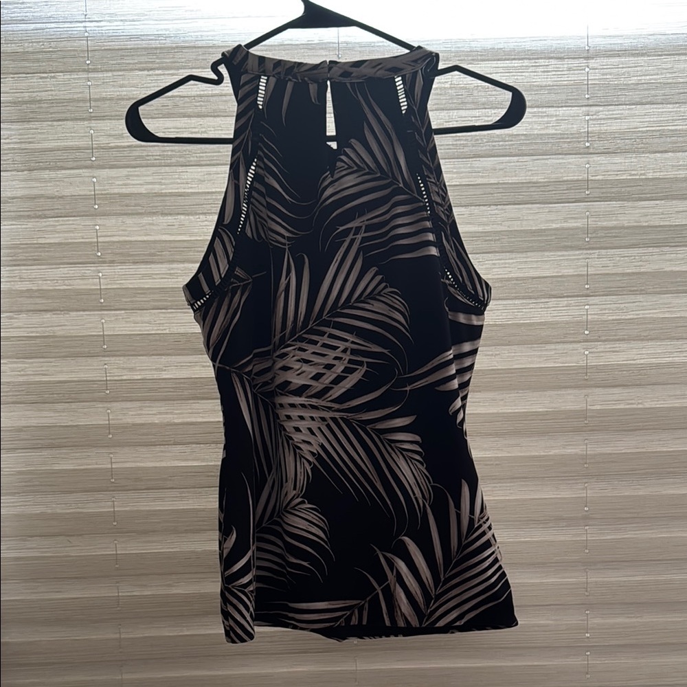Black and Cream Leaf Print Women's Top
